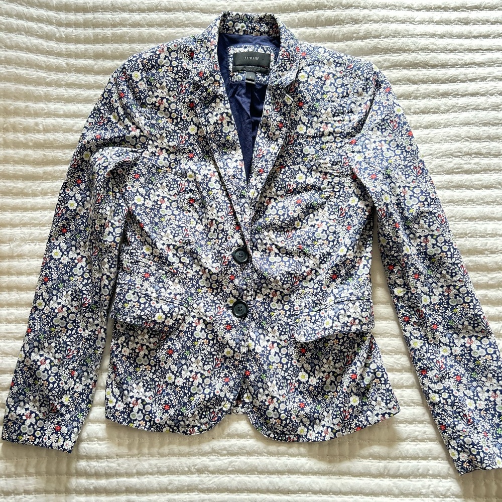 J. Crew Navy Floral Women's Schoolboy Blazer
